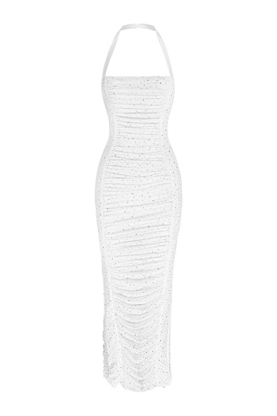 Kylie Gathered Halter Neck Mesh Spandex Midi Dress Midi Dress LASSY