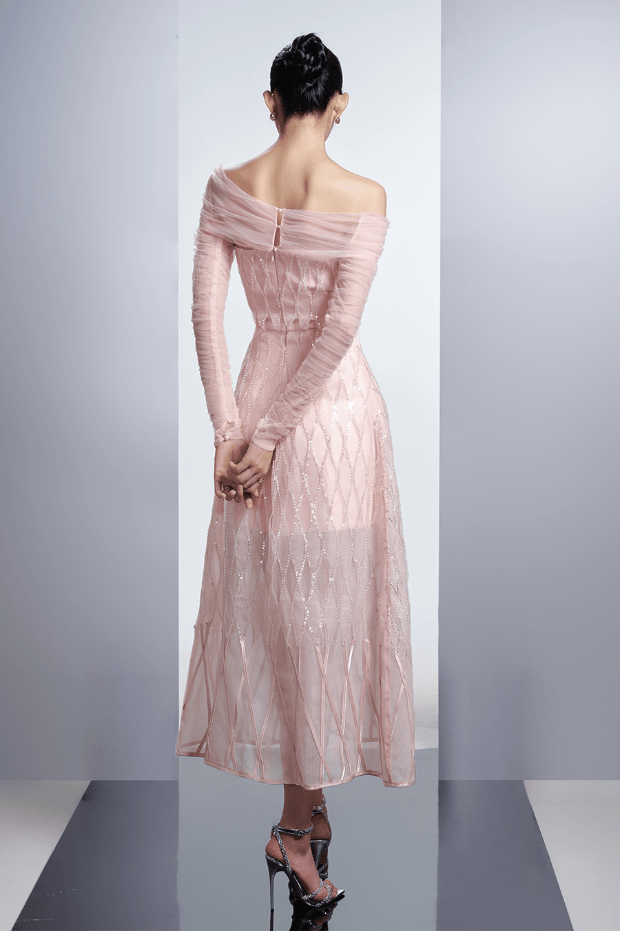 Elysium A-line Asymmetric Neck Polyester Midi Dress 4