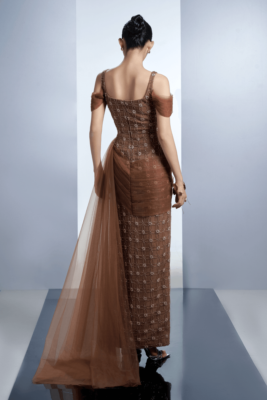 Sienna Sheath Cold Shoulder Sleeved Polyester Maxi Dress 9