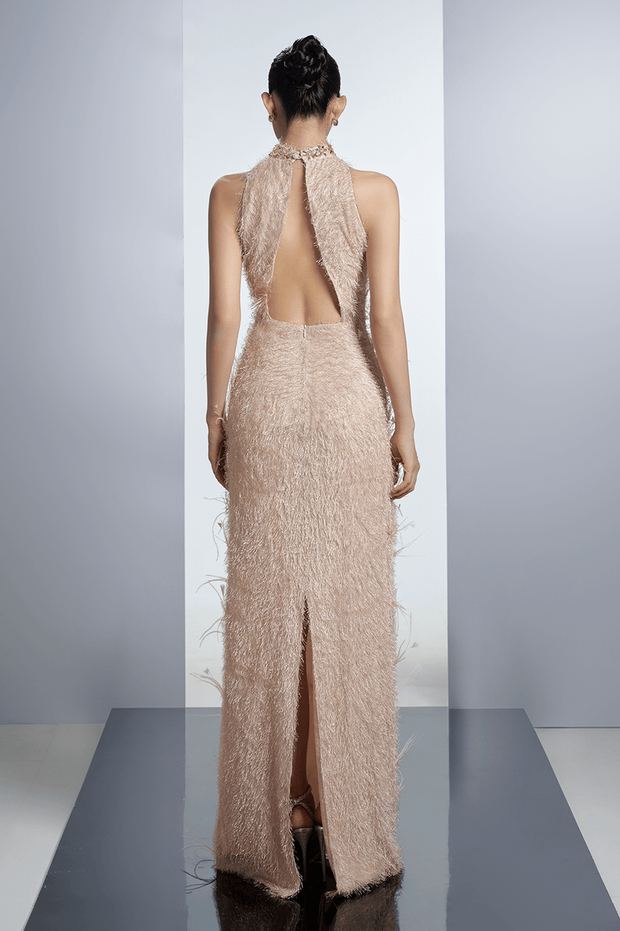 Emersyn Sheath Feather Polyester Floor Length Dress 4