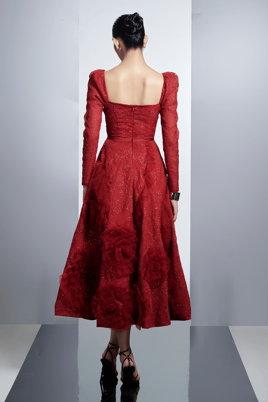 Rosewood Fit and Flare Flower Applique Polyester Midi Dress 3