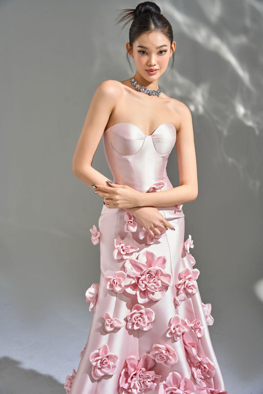 La Fleur Asymmetric Sweetheart Neck Taffeta Maxi Dress 2