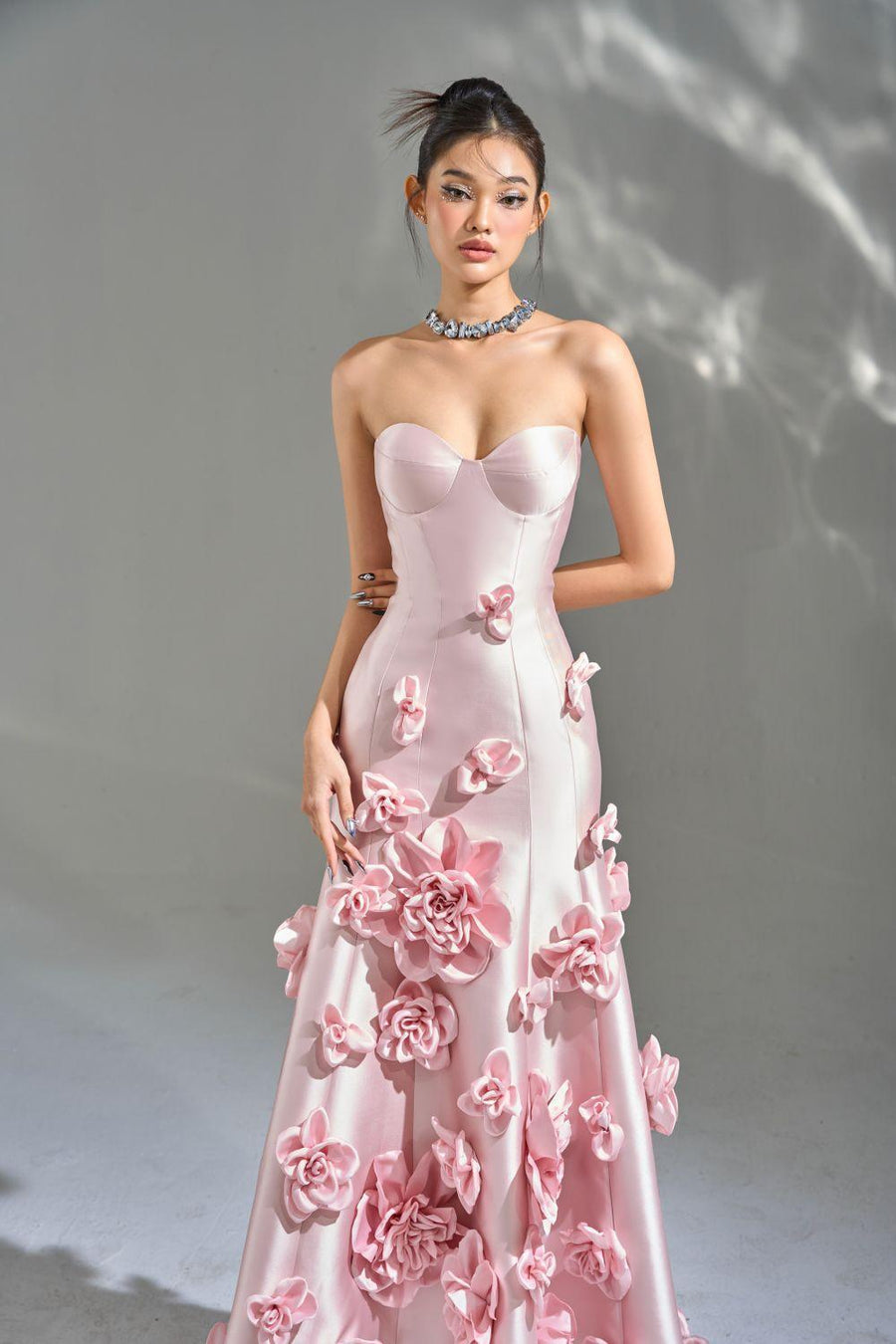 La Fleur Asymmetric Sweetheart Neck Taffeta Maxi Dress 3