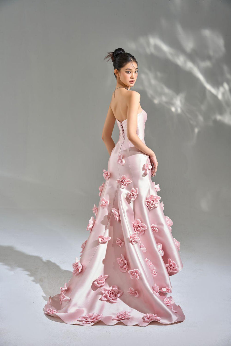 La Fleur Asymmetric Sweetheart Neck Taffeta Maxi Dress 5