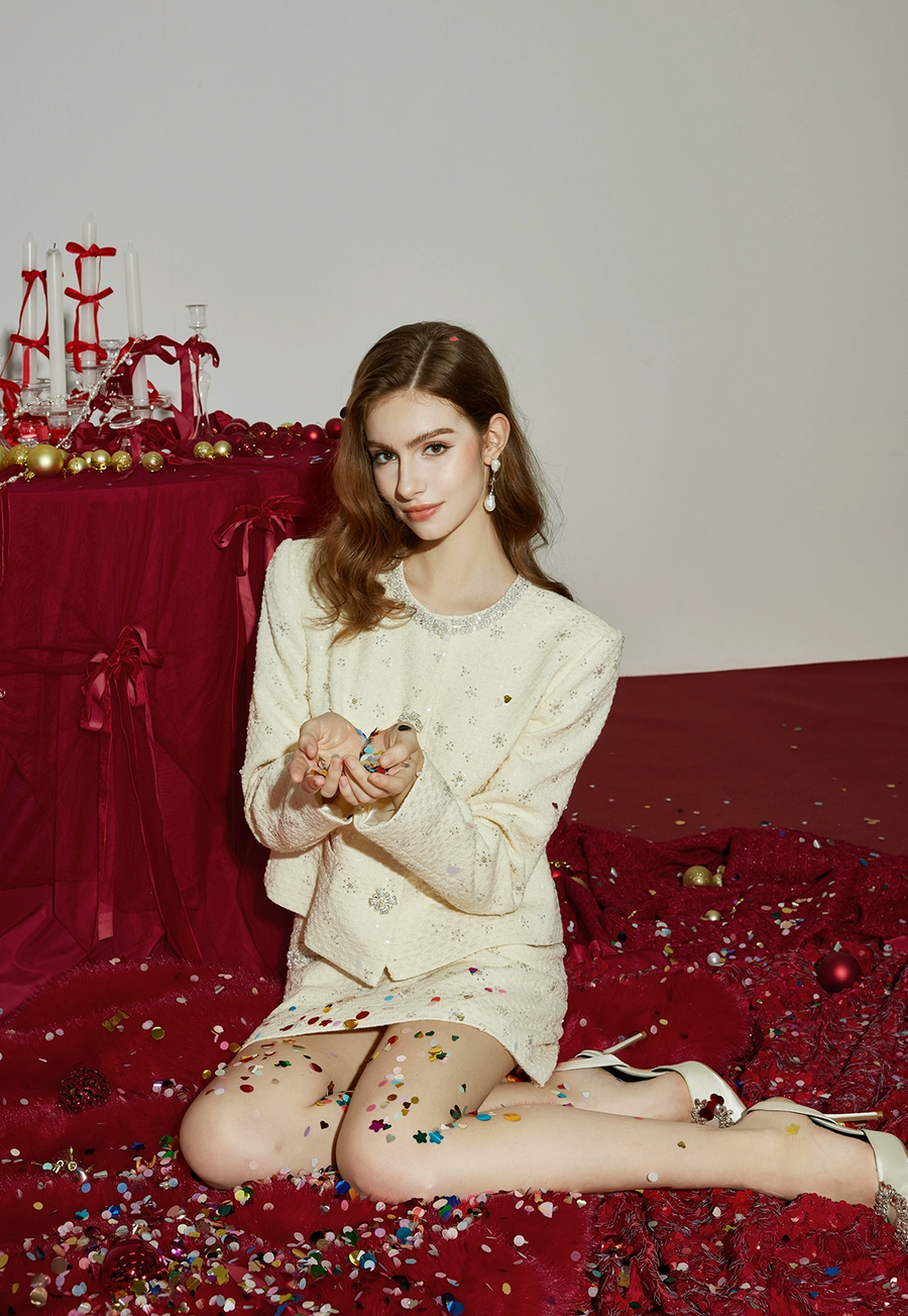 Rebecca Exquisite Bead Pearl Fragrance Half Skirt Set Set RESSALINA
