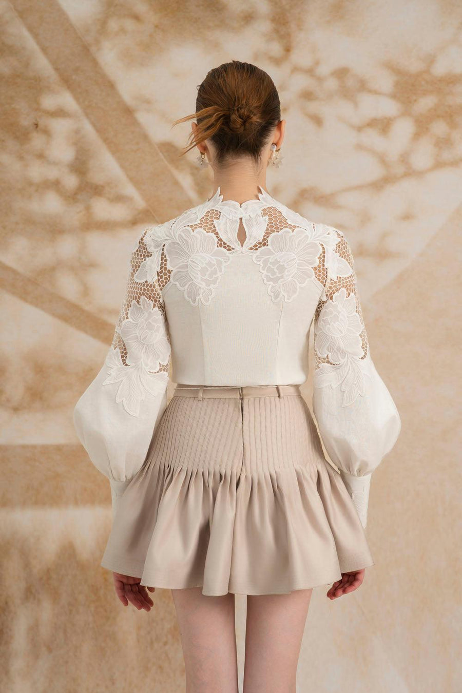 Laetitia Drop Waist Puffy Sleeved Silk Lace Mini Set 3