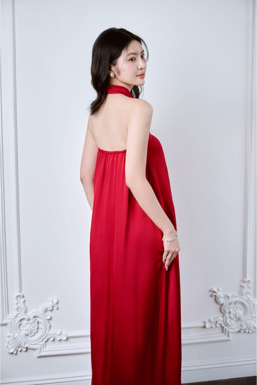 Lalani Halter Tie Neck Mulberry Silk Floor Length Dress Maxi Dress Larmes