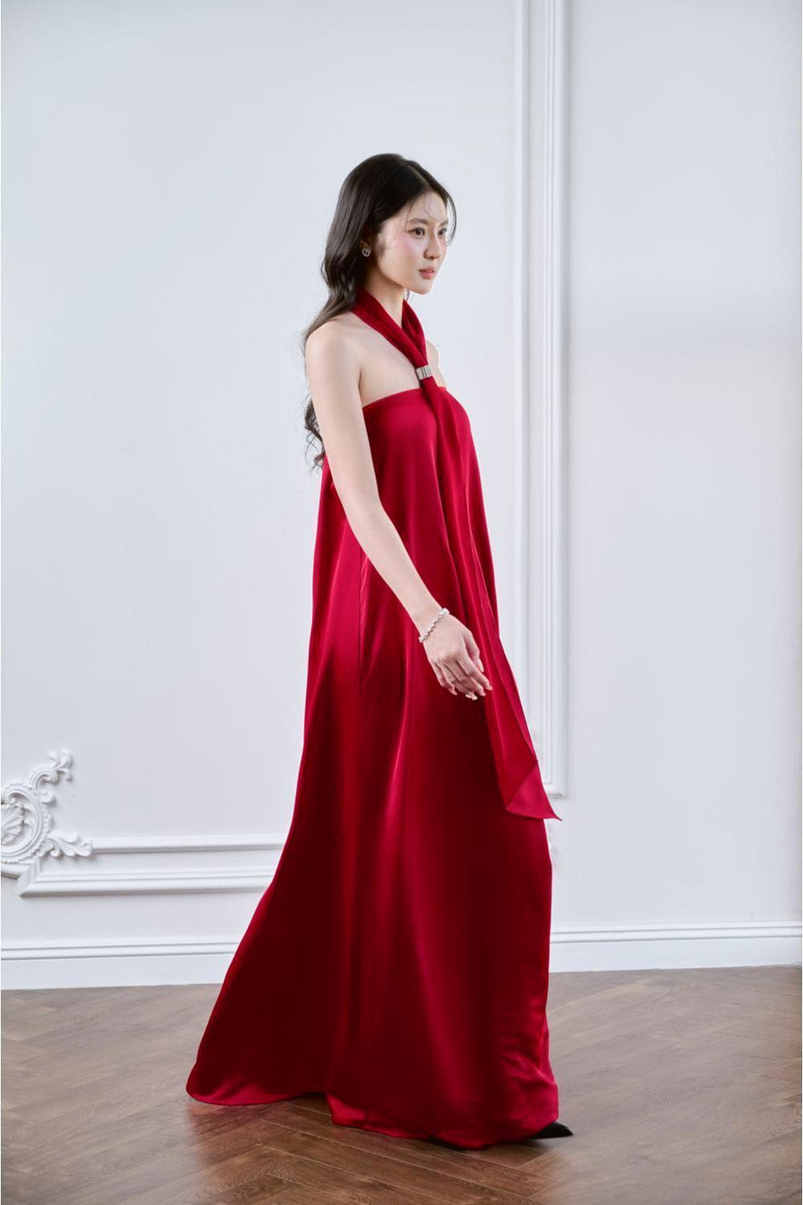 Lalani Halter Tie Neck Mulberry Silk Floor Length Dress Maxi Dress Larmes