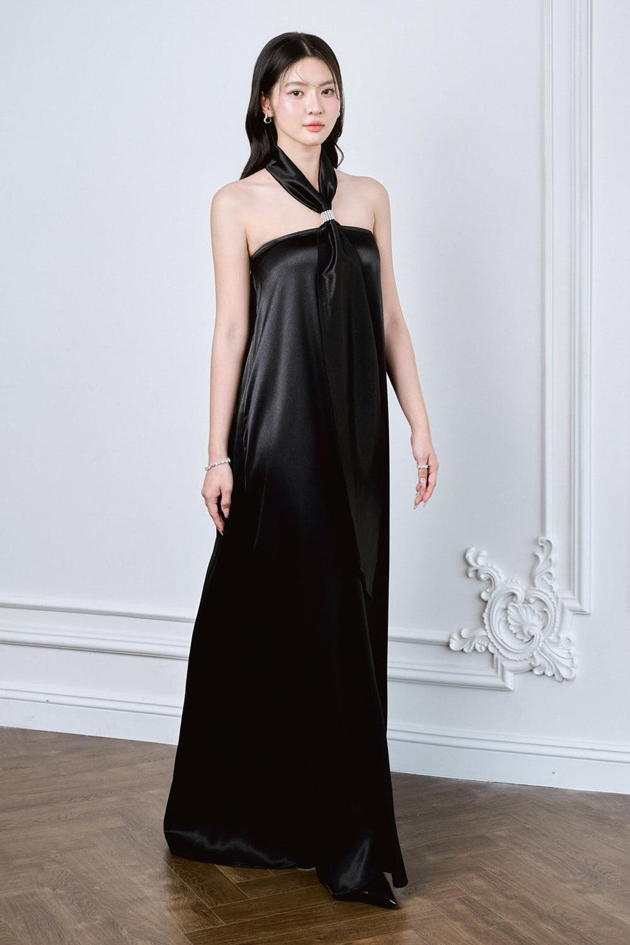Lalani Halter Tie Neck Mulberry Silk Floor Length Dress Maxi Dress Larmes