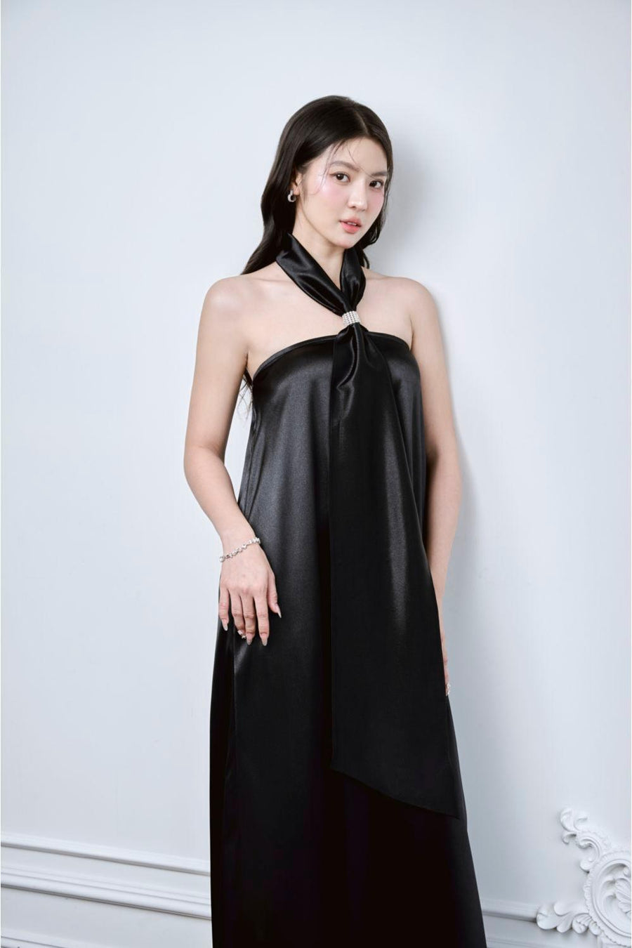 Lalani Halter Tie Neck Mulberry Silk Floor Length Dress Maxi Dress Larmes
