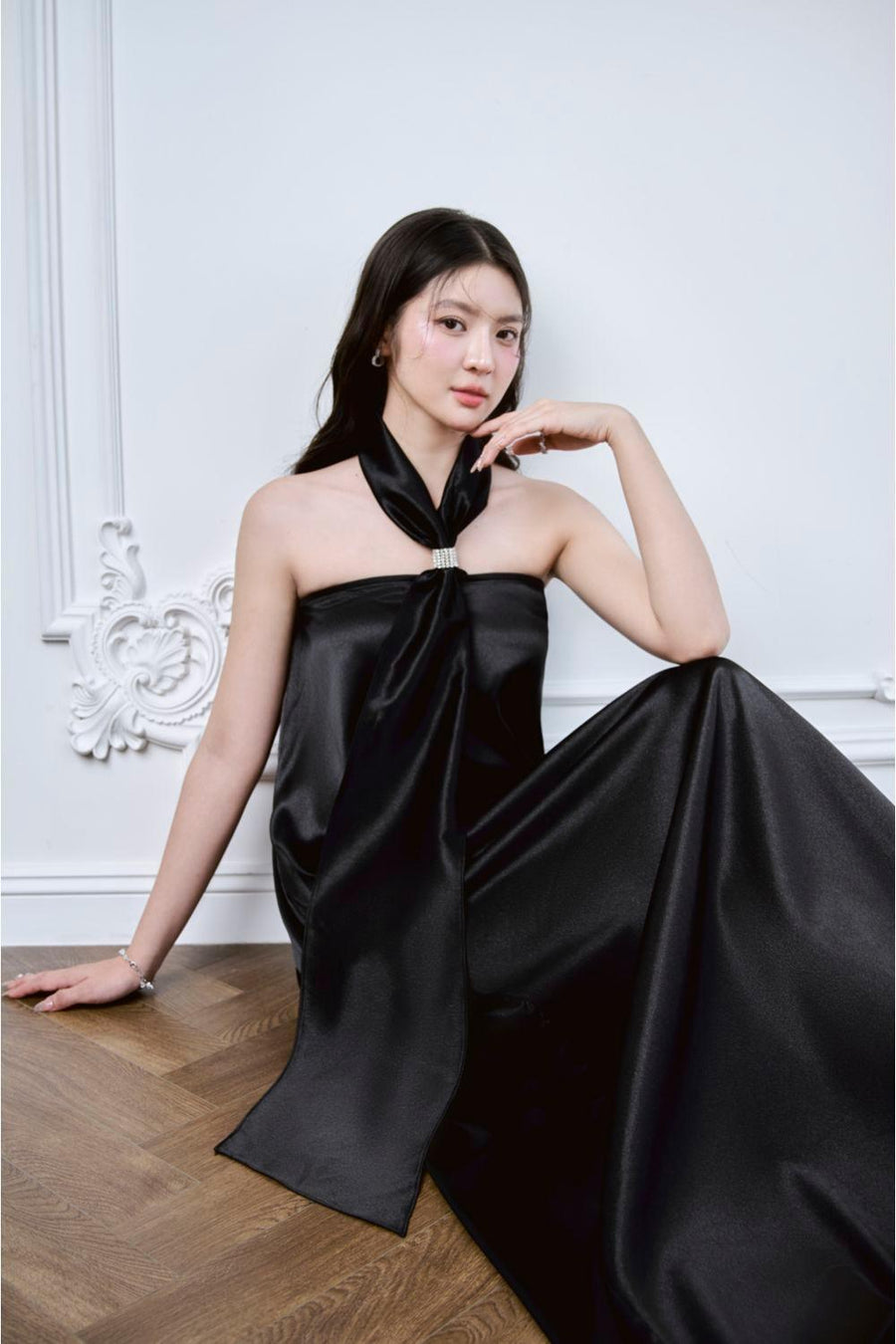 Lalani Halter Tie Neck Mulberry Silk Floor Length Dress Maxi Dress Larmes