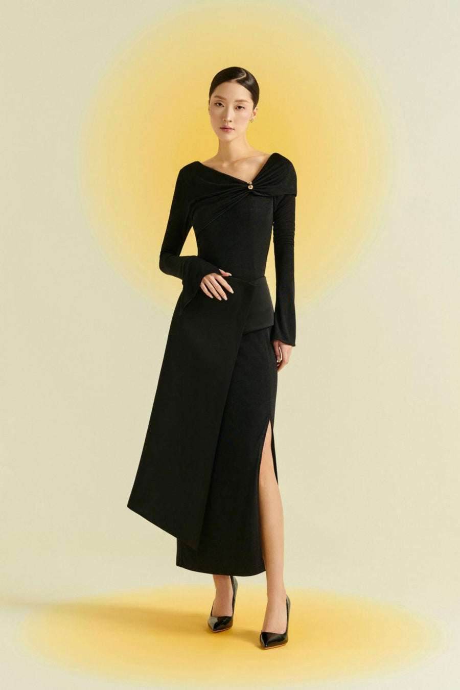 Laly Sheath Extended Flap Spandex Taffeta Ankle Length Dress Maxi Dress Eegen Studio