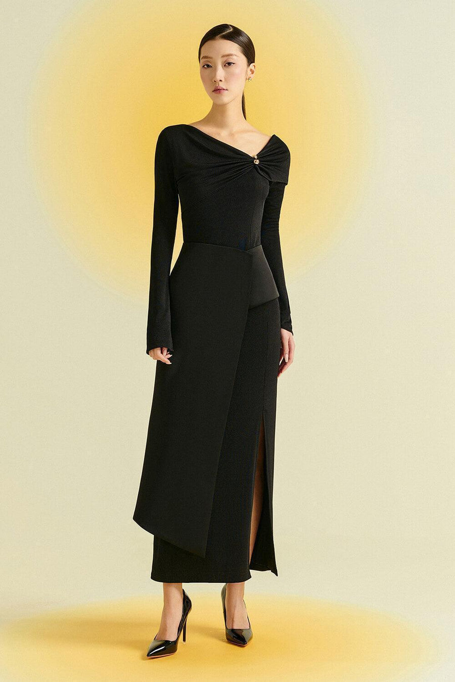 Laly Sheath Extended Flap Spandex Taffeta Ankle Length Dress Maxi Dress Eegen Studio