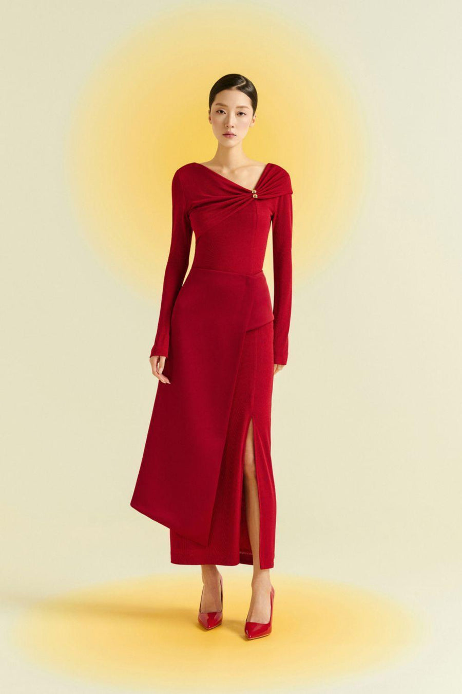 Laly Sheath Extended Flap Spandex Taffeta Ankle Length Dress Maxi Dress Eegen Studio