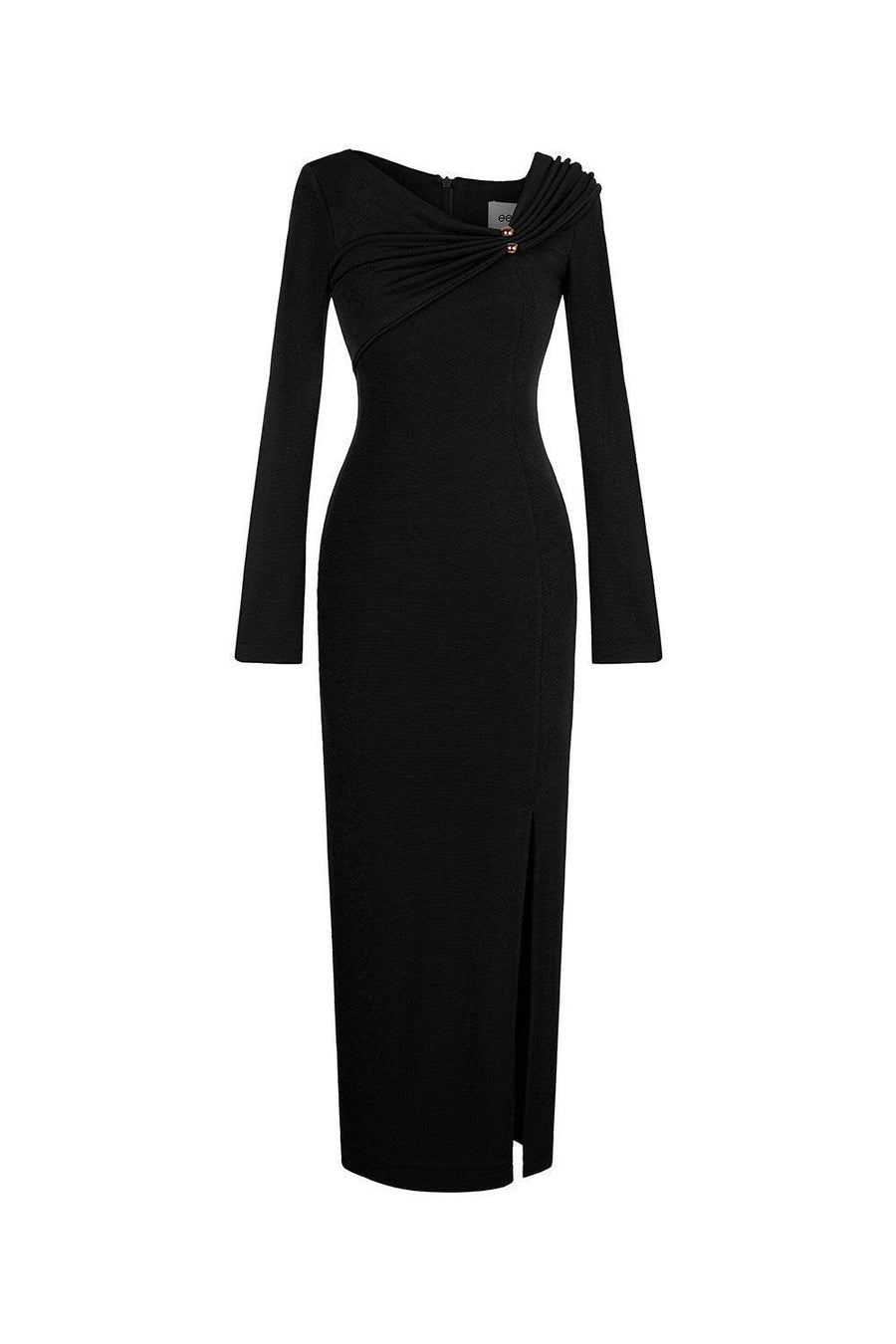Laly Sheath Side Slit Spandex Ankle Length Dress Black Maxi Dress Eegen Studio