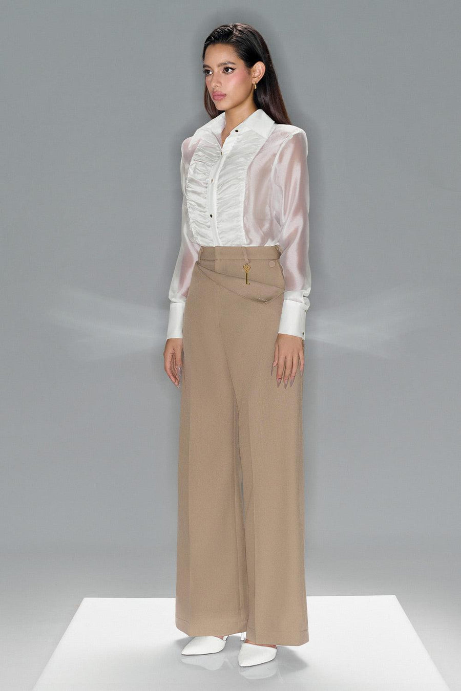 Hazel Straight Button Chino Floor Length Trousers Pants LaLING