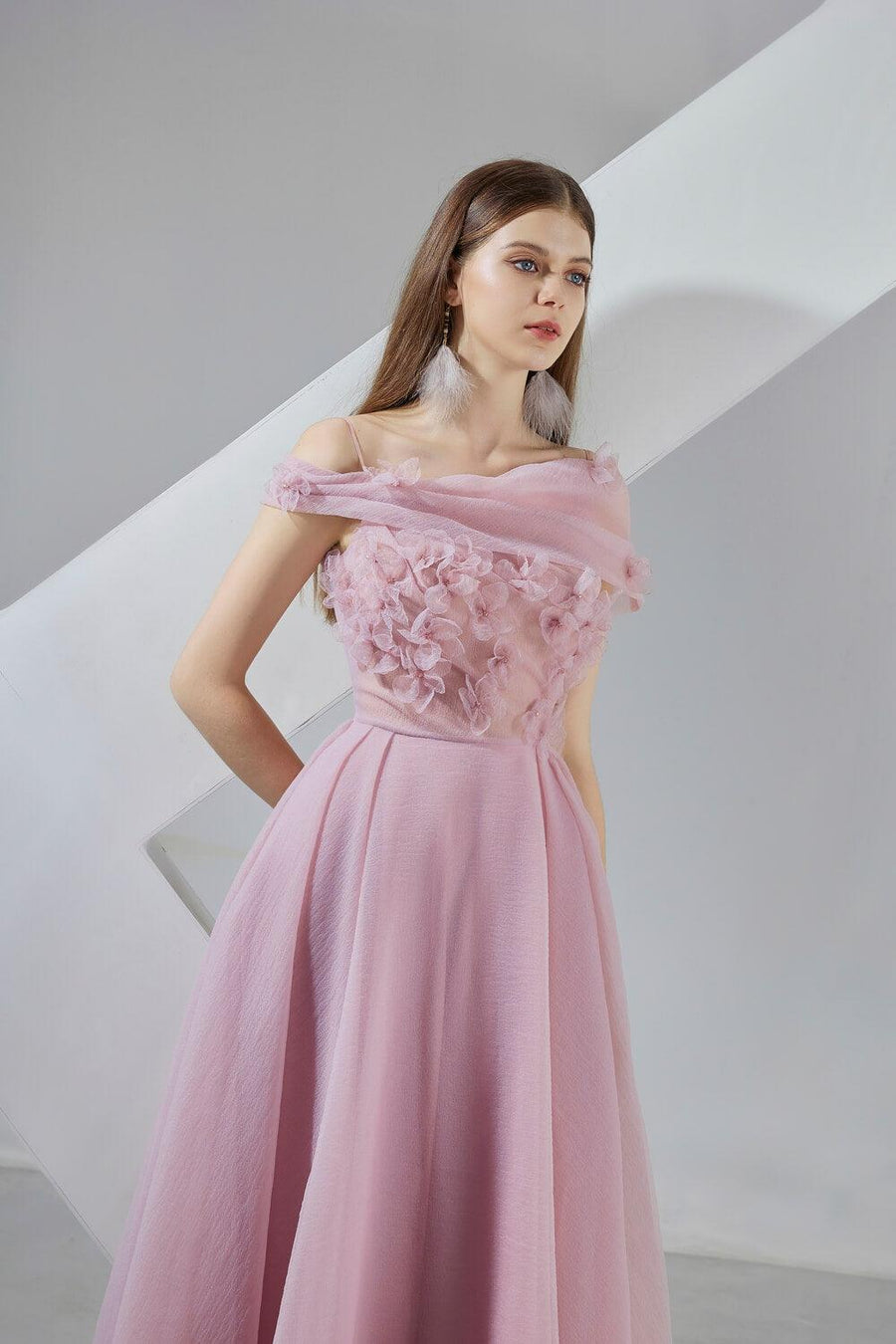 Lanney Fit and Flare Flower Applique Organza Maxi Dress 3
