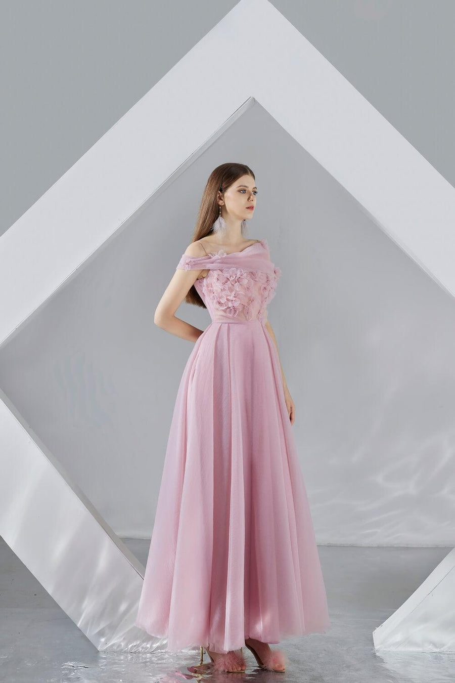 Lanney Fit and Flare Flower Applique Organza Maxi Dress 4