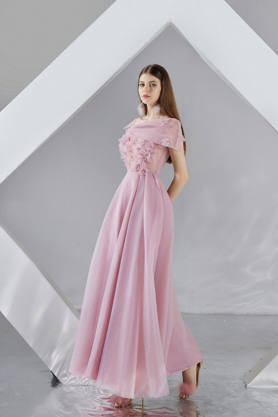 Lanney Fit and Flare Flower Applique Organza Maxi Dress 5