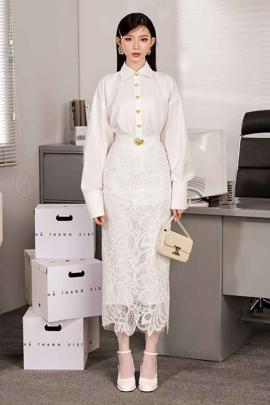 Lany Straight Long Sleeved Polyester Midi Set
