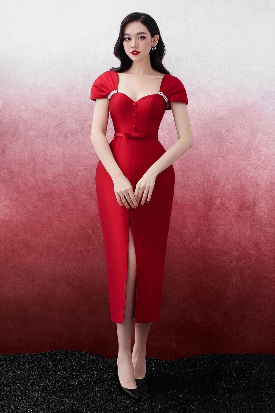 Laramie Pegged Sweetheart Neck Trerena Taffeta Midi Dress Midi Dress Delicate