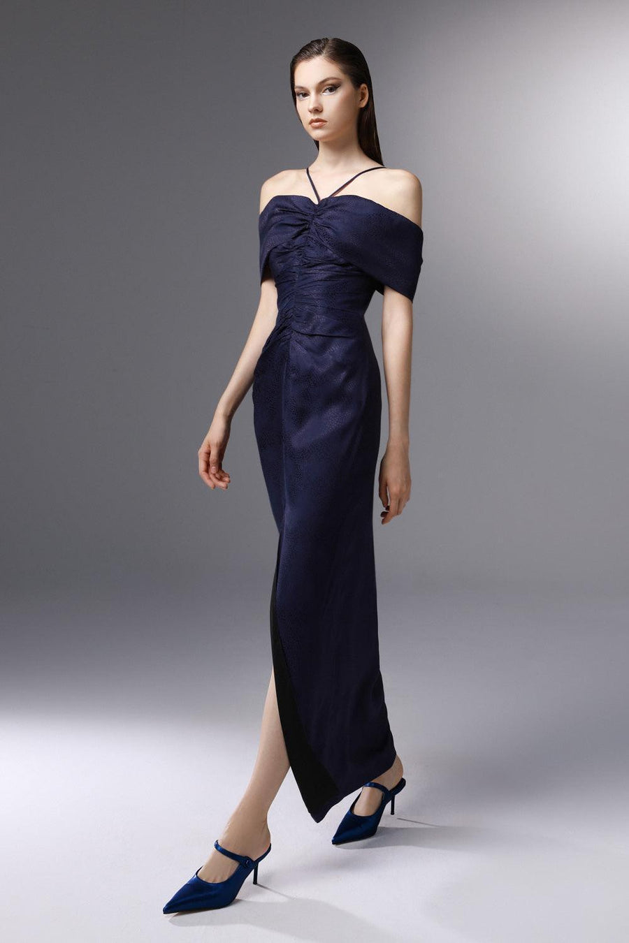 Lauderdale Sheath Cold Shoulder Sleeved Silk Ankle Length Dress 4