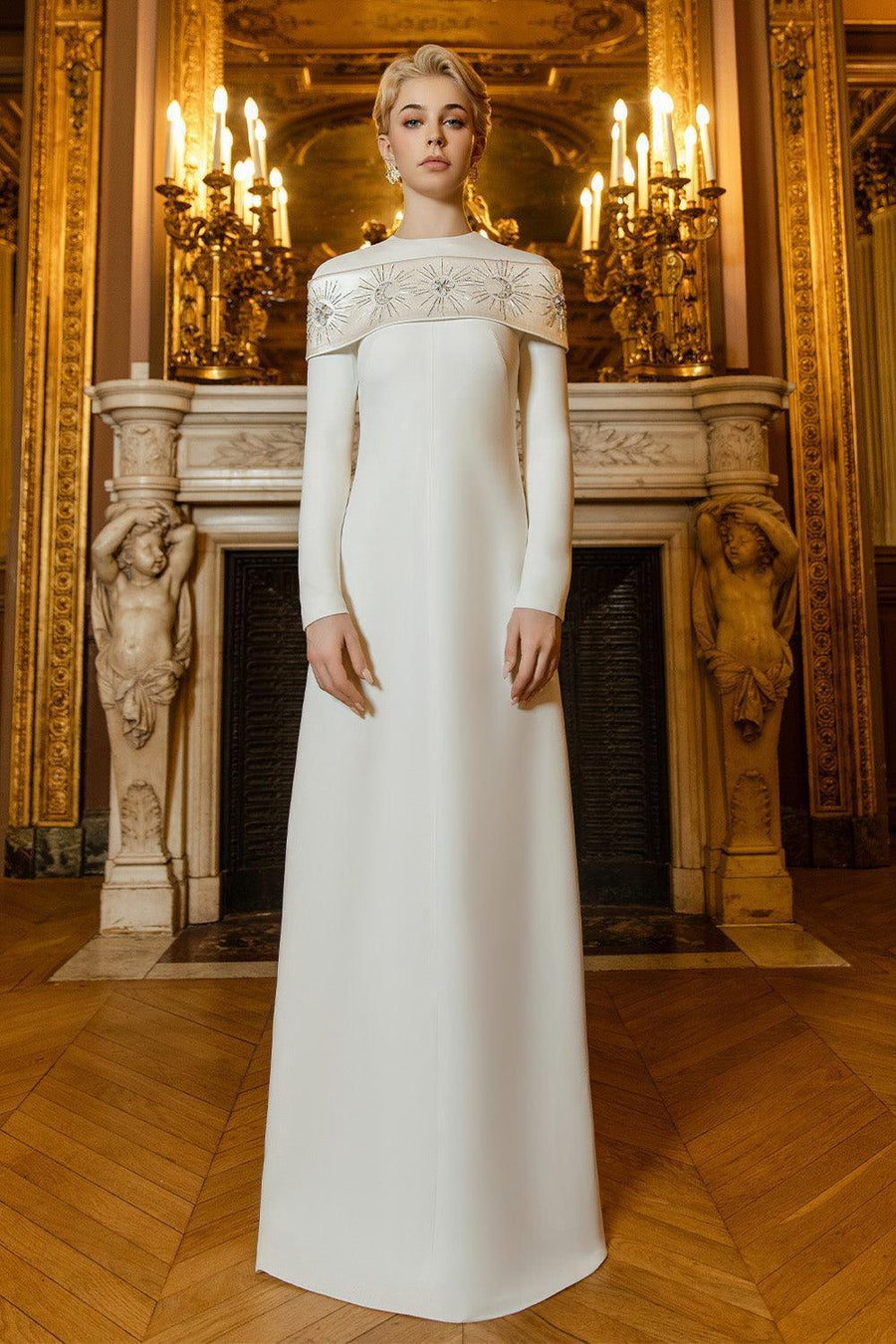 Laughter A-line Long Sleeved Crepe Floor Length Dress 4