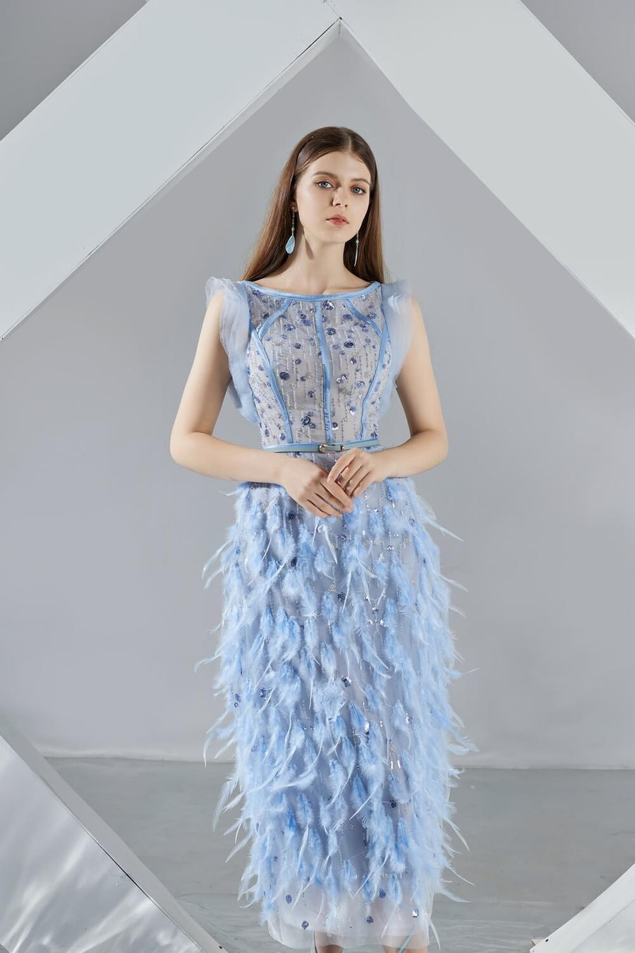Laurel Sheath Boat Neck Organza Midi Dress 3
