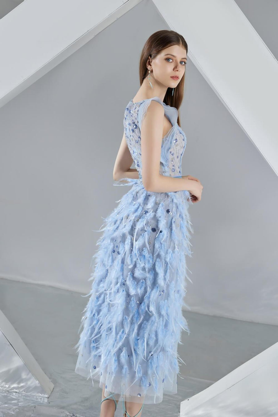 Laurel Sheath Boat Neck Organza Midi Dress 4