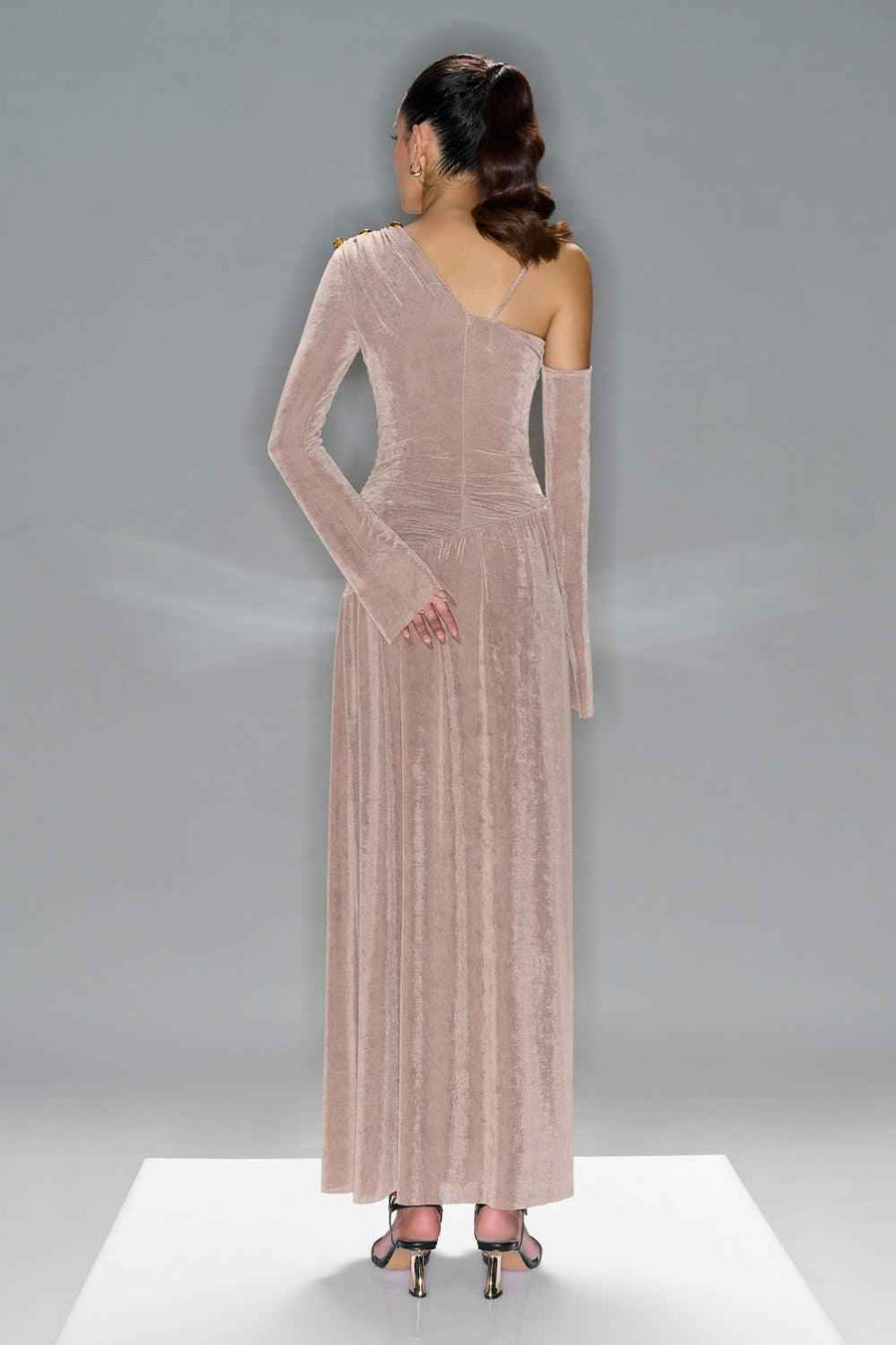 Lauren Gathered Asymmetric Shoulder Spandex Maxi Dress Maxi Dress LaLING