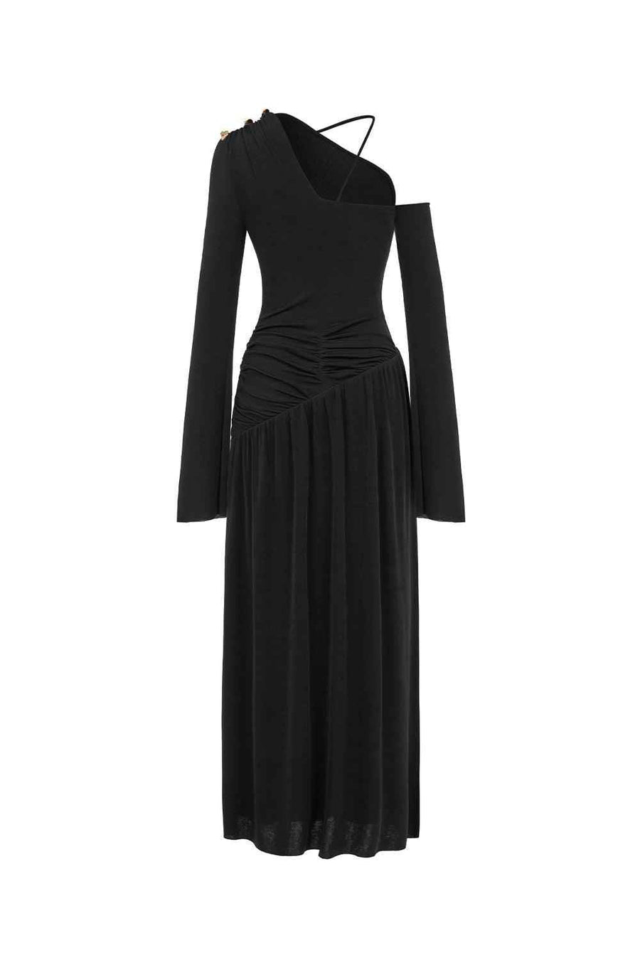 Lauren Gathered Asymmetric Shoulder Spandex Maxi Dress Maxi Dress LaLING