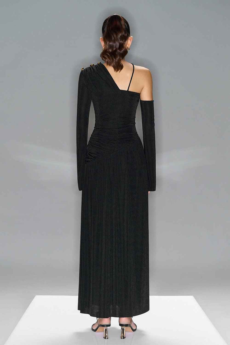Lauren Gathered Asymmetric Shoulder Spandex Maxi Dress Maxi Dress LaLING