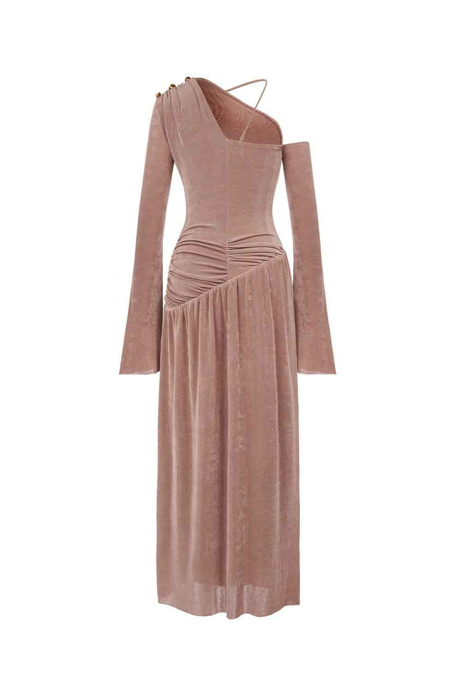 Lauren Gathered Asymmetric Shoulder Spandex Maxi Dress Maxi Dress LaLING