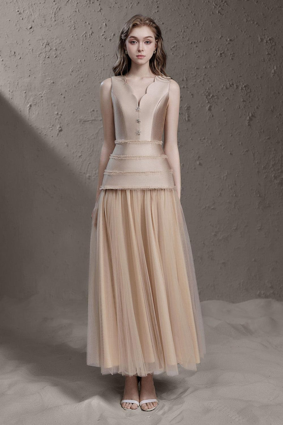 Laurence Drop Waist Sleeveless Tulle Maxi Dress Maxi Dress Delicate