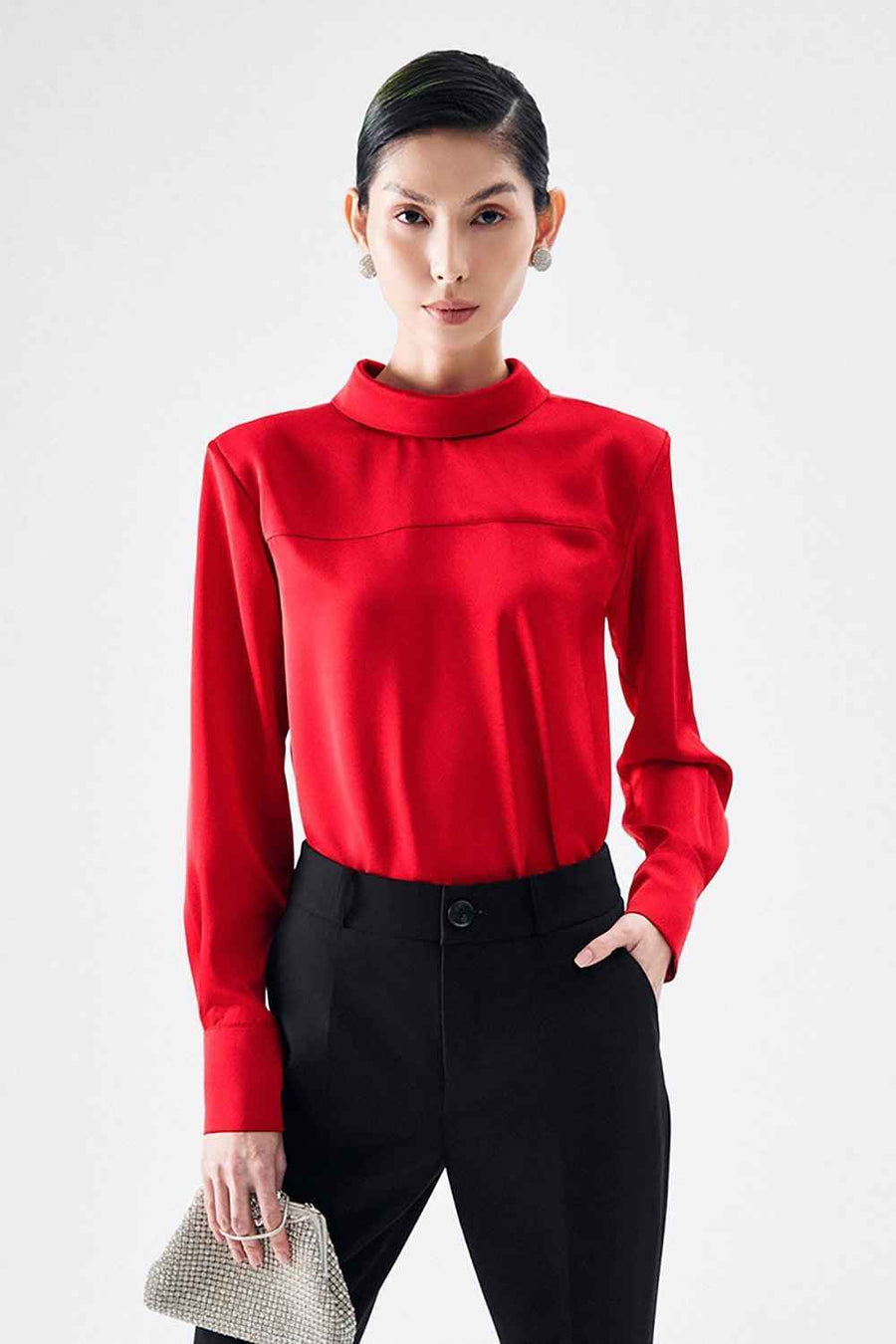 Lauriel Straight Cuff Sleeved Satin Shirt