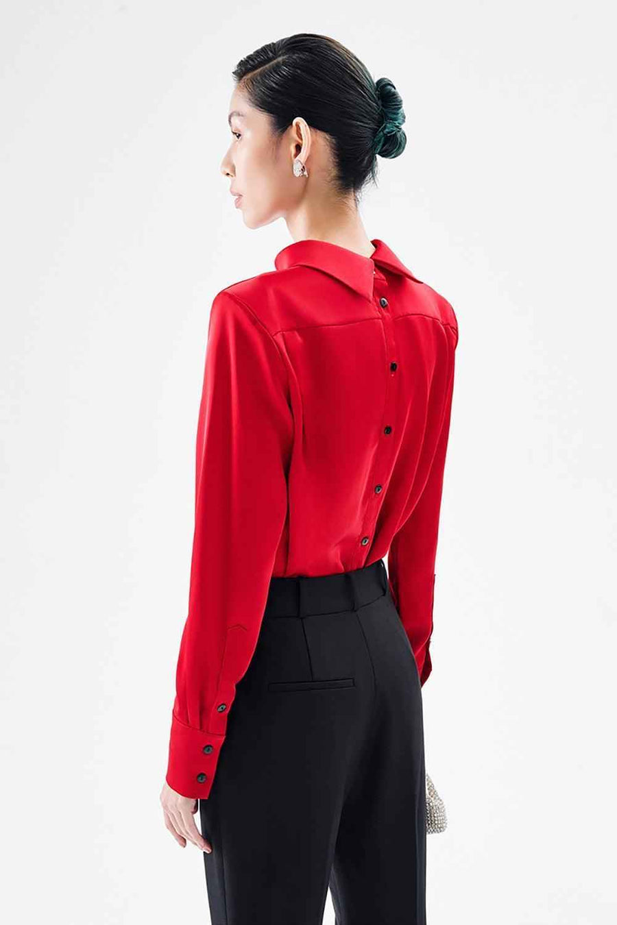 Lauriel Straight Cuff Sleeved Satin Shirt