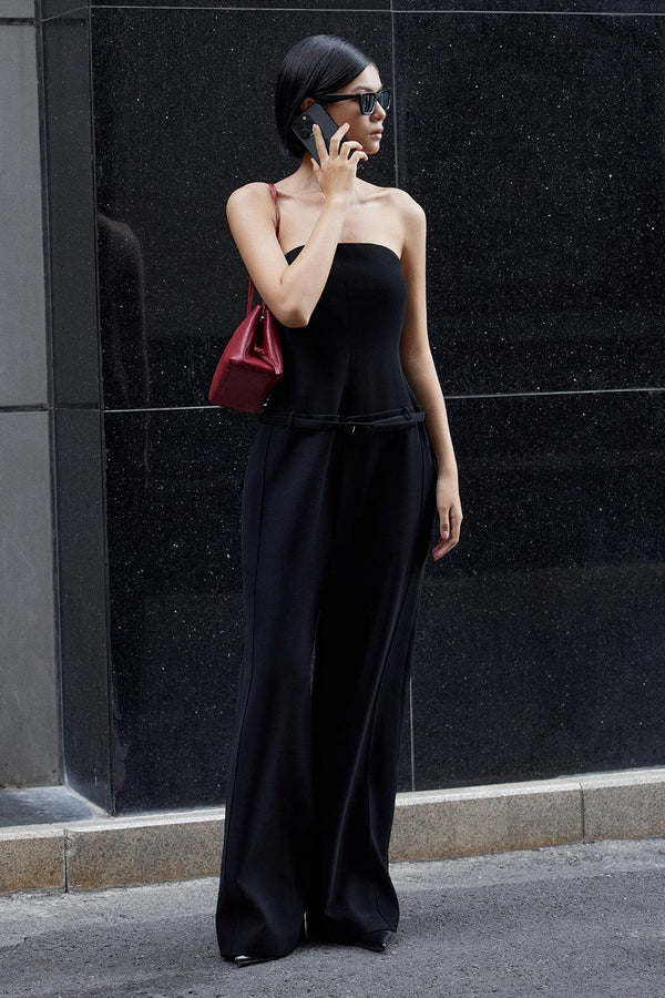 Lawyer Strapless Side Pocket Crepe Floor Length Jumpsuit