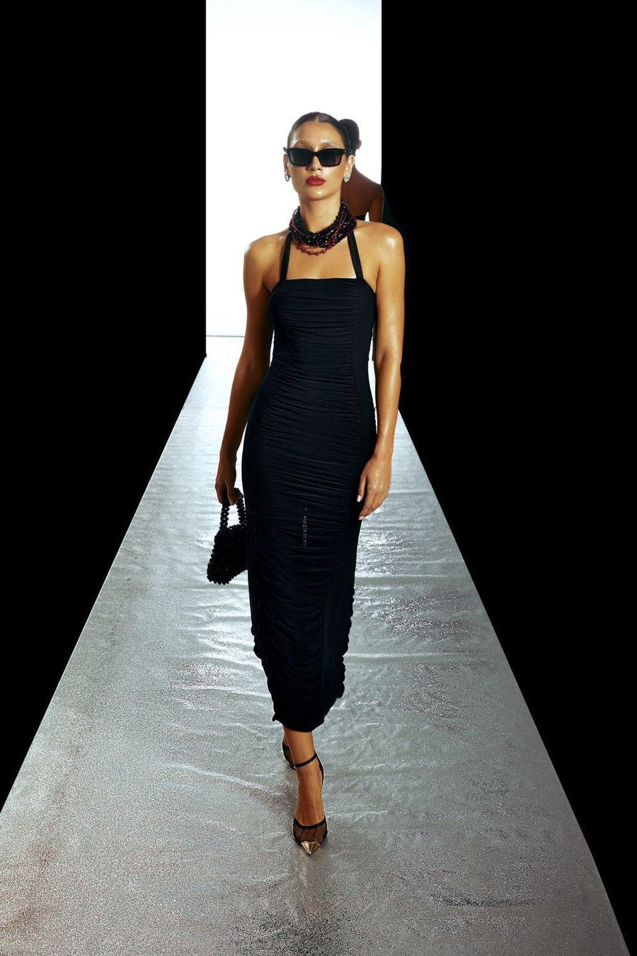 Leila Bodycon Halter Neck Mesh Midi Dress Midi Dress LASSY