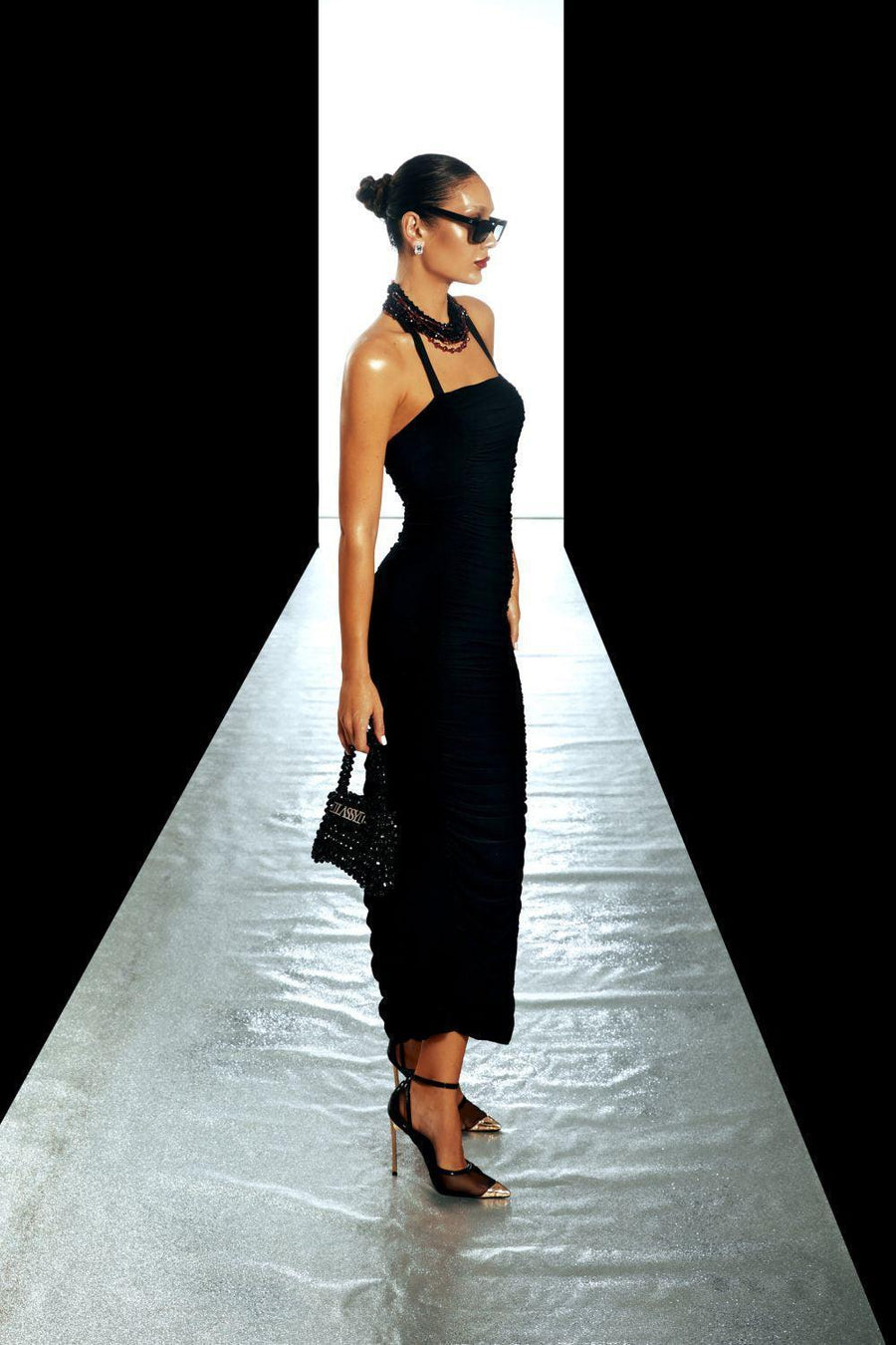 Leila Bodycon Halter Neck Mesh Midi Dress Midi Dress LASSY