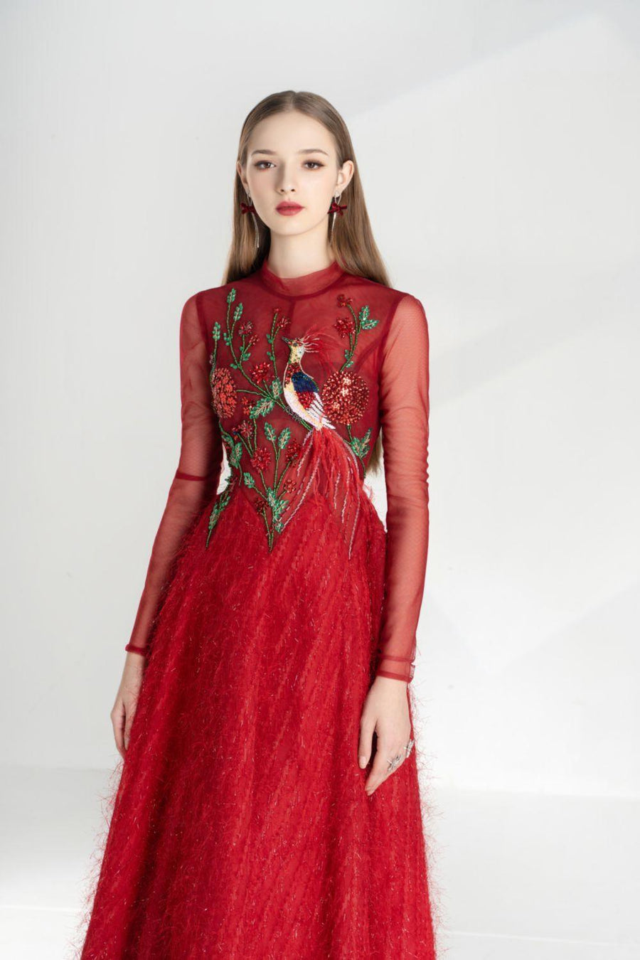 Lena A-line Flower Applique Silk Ankle Length Dress 2