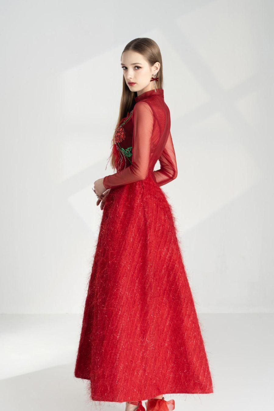 Lena A-line Flower Applique Silk Ankle Length Dress 3