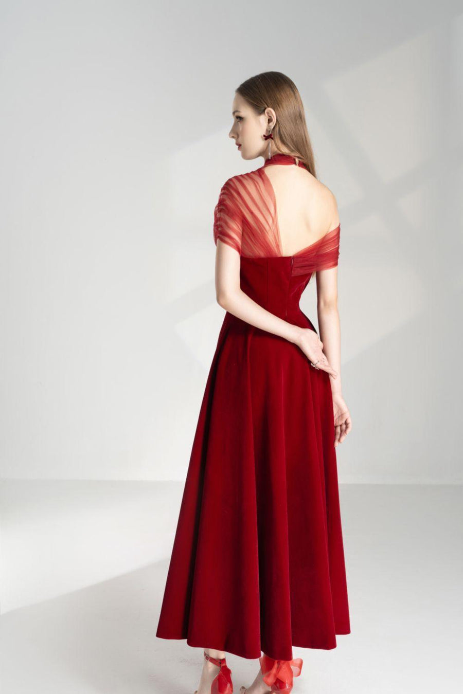 Leslie Fit and Flare Crossover Mesh Taffeta Maxi Dress 3