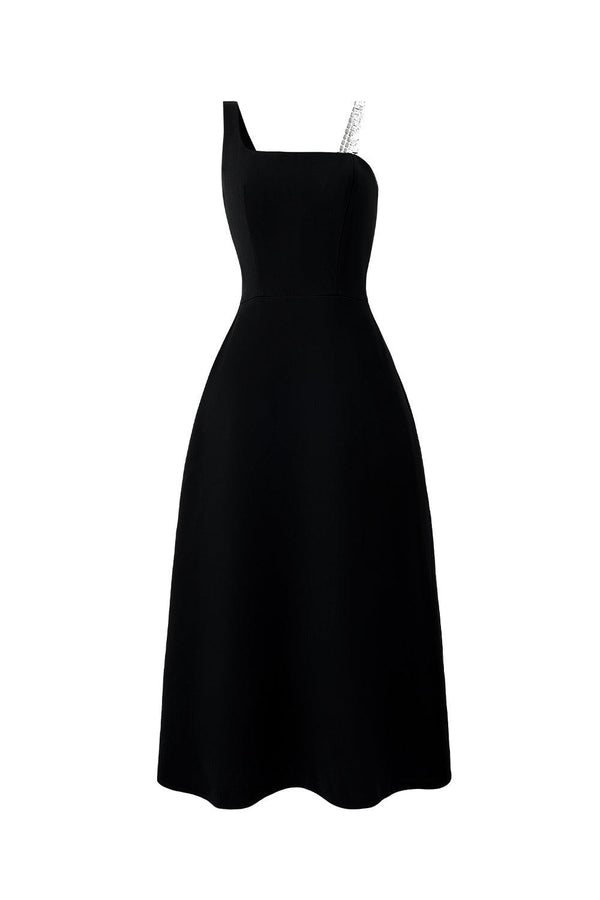 Lester A-line Asymmetric Neck Crepe Below The Knee Dress