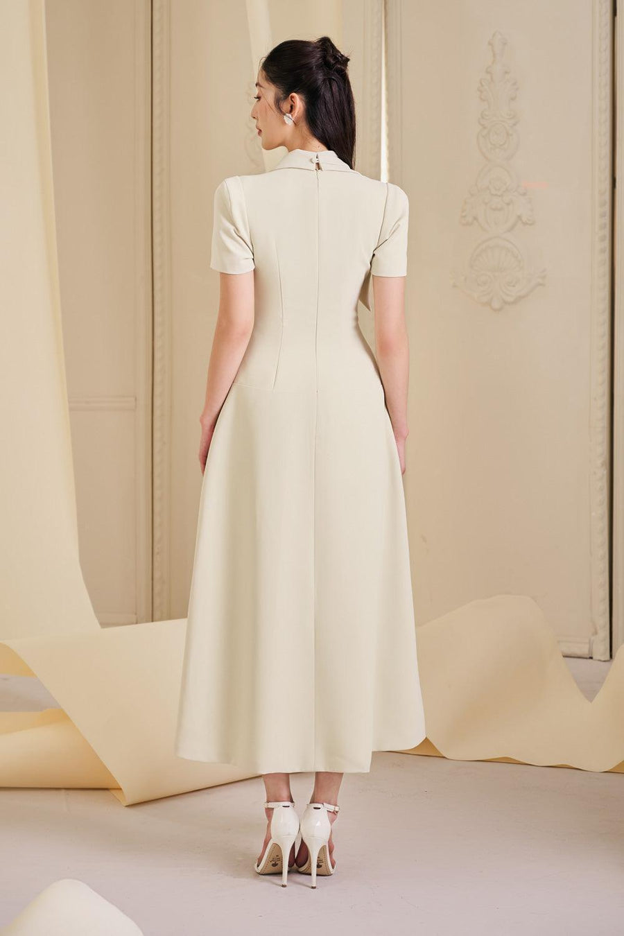 Lettie A-line Short Sleeved Cotton Spandex Midi Dress Midi Dress Larmes