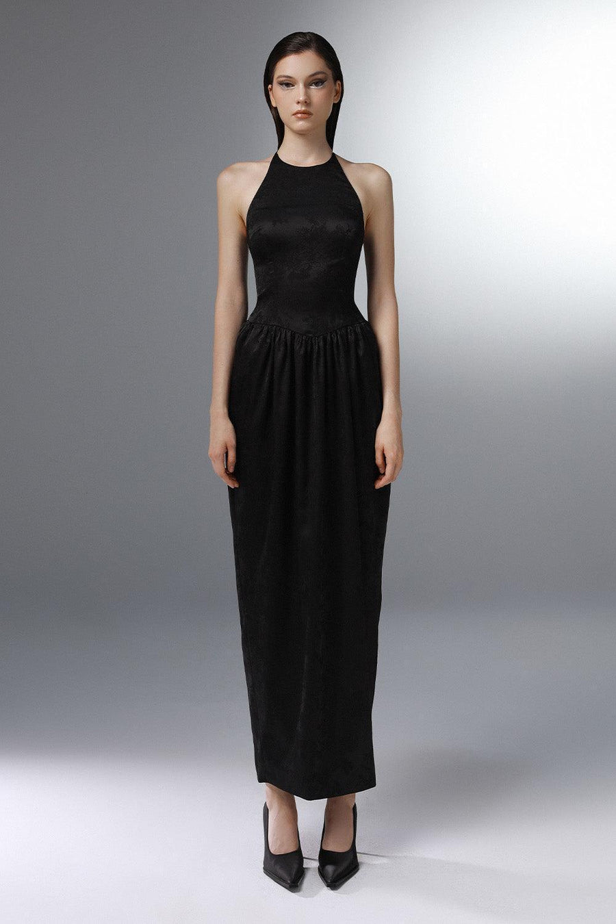 Levity Pegged Round Neck Silk Ankle Length Dress 1