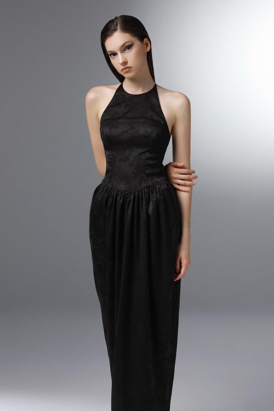 Levity Pegged Round Neck Silk Ankle Length Dress 2