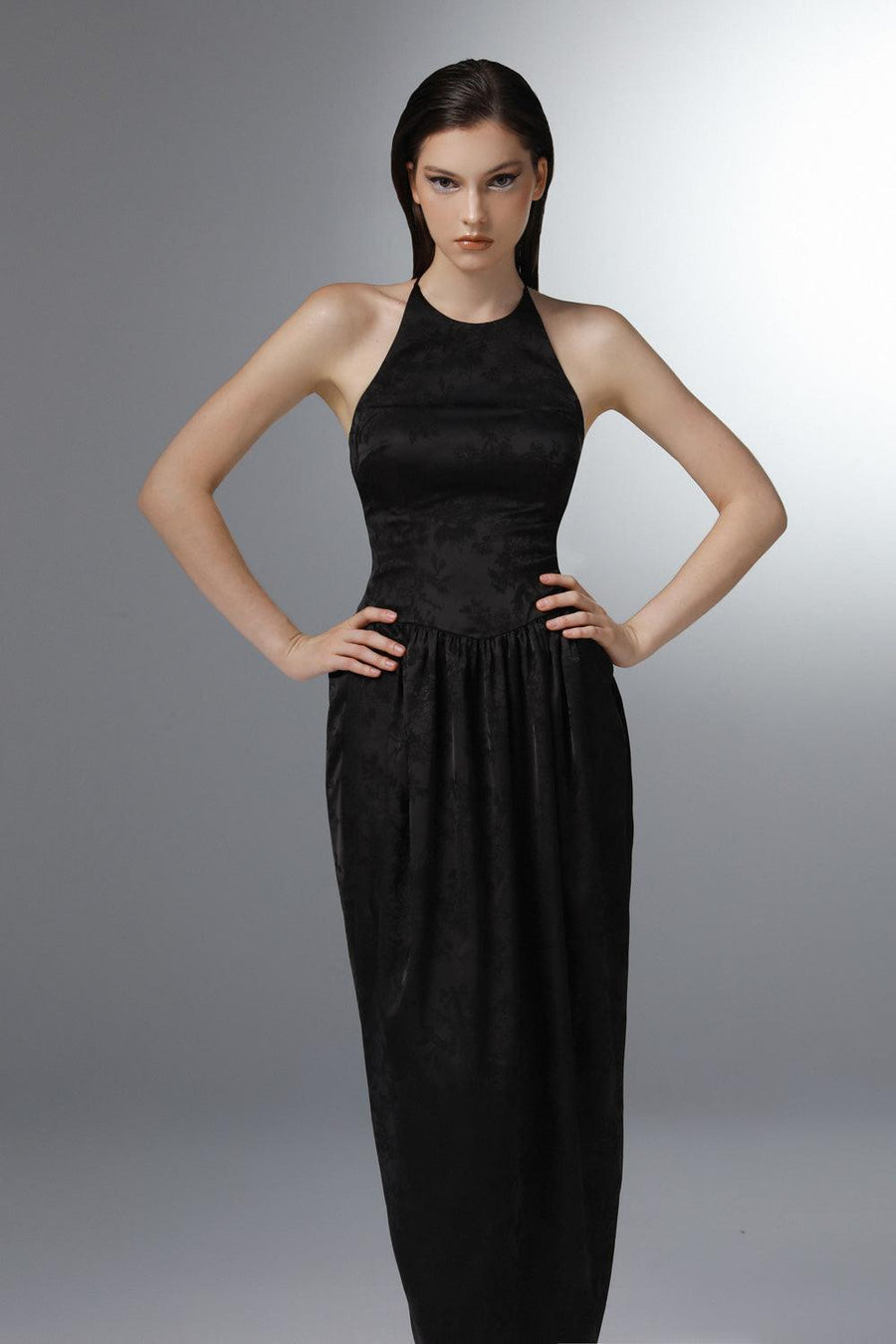 Levity Pegged Round Neck Silk Ankle Length Dress 4