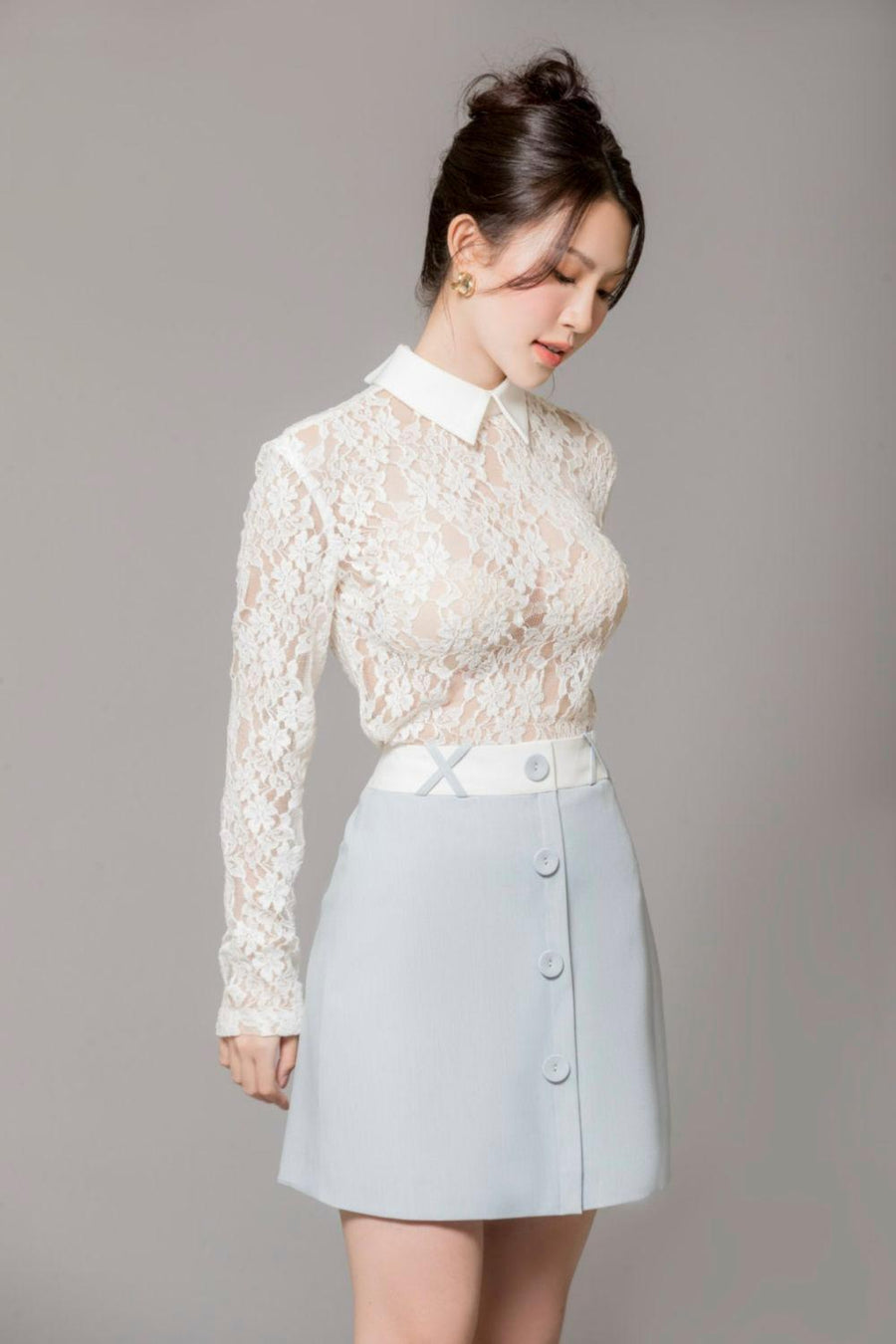 Lexie A-line Button Polycotton Mini Skirt 2