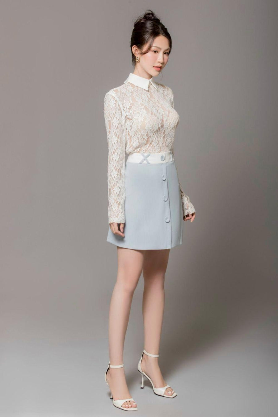 Lexie A-line Button Polycotton Mini Skirt 4