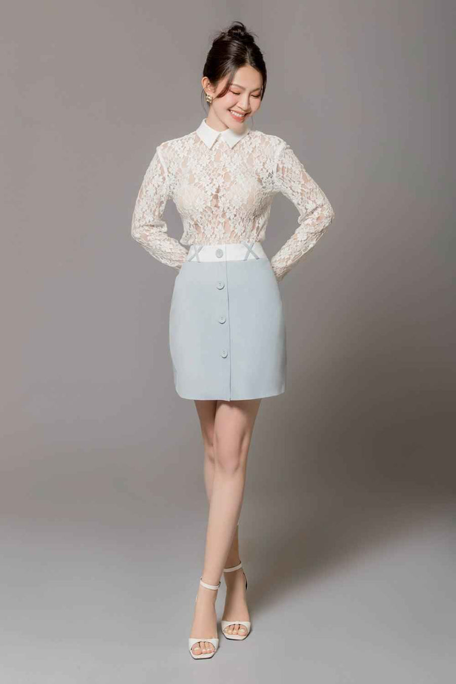 Lexie Straight Collared Neck Cotton Lace Top